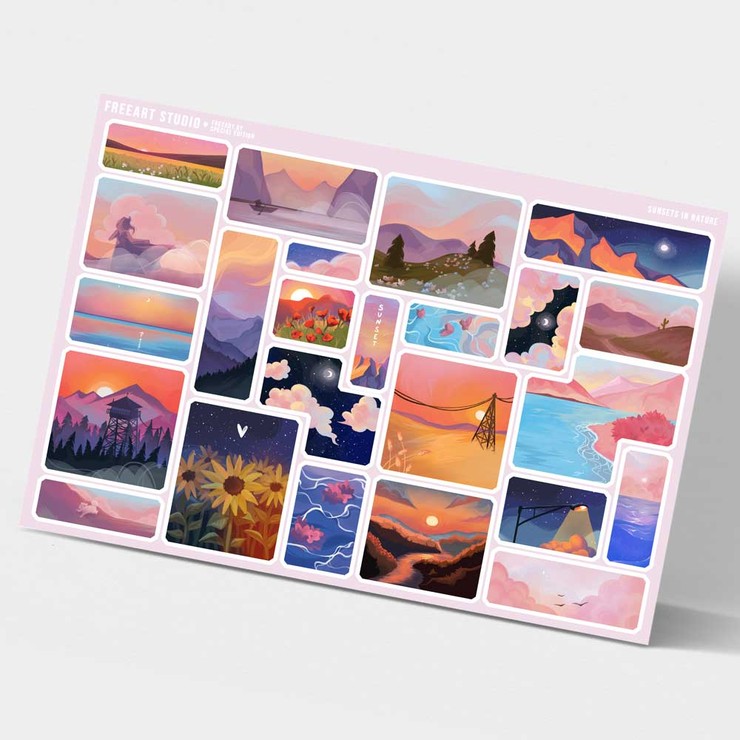 Купить cтикерпак, набор наклеек виниловых Sunsets in nature в Минске!