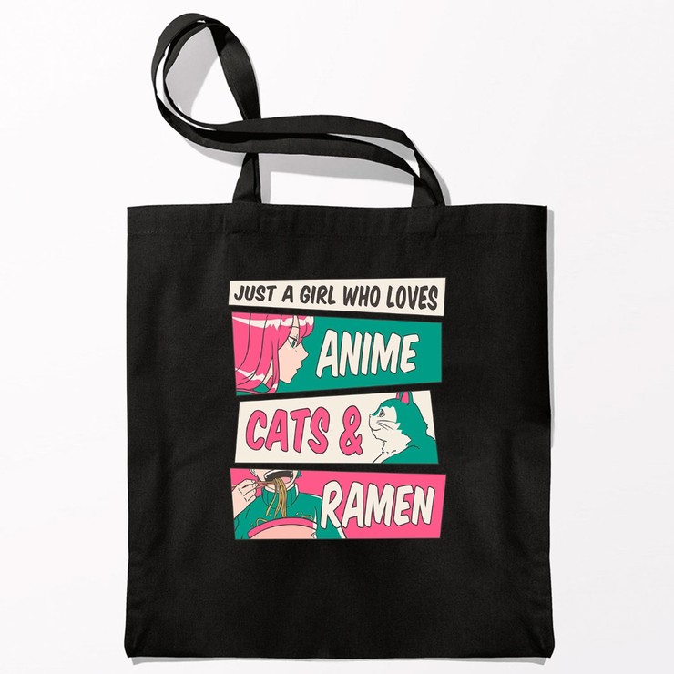 Купить сумку-шоппер с принтами Anime, cats, ramen (Черный) в Минске!