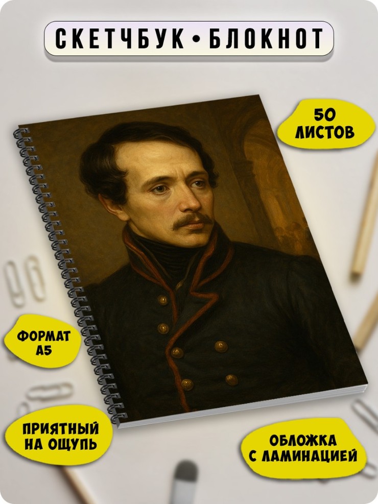 Купить блокнот в клетку с картинкой Лермонтов в Минске!